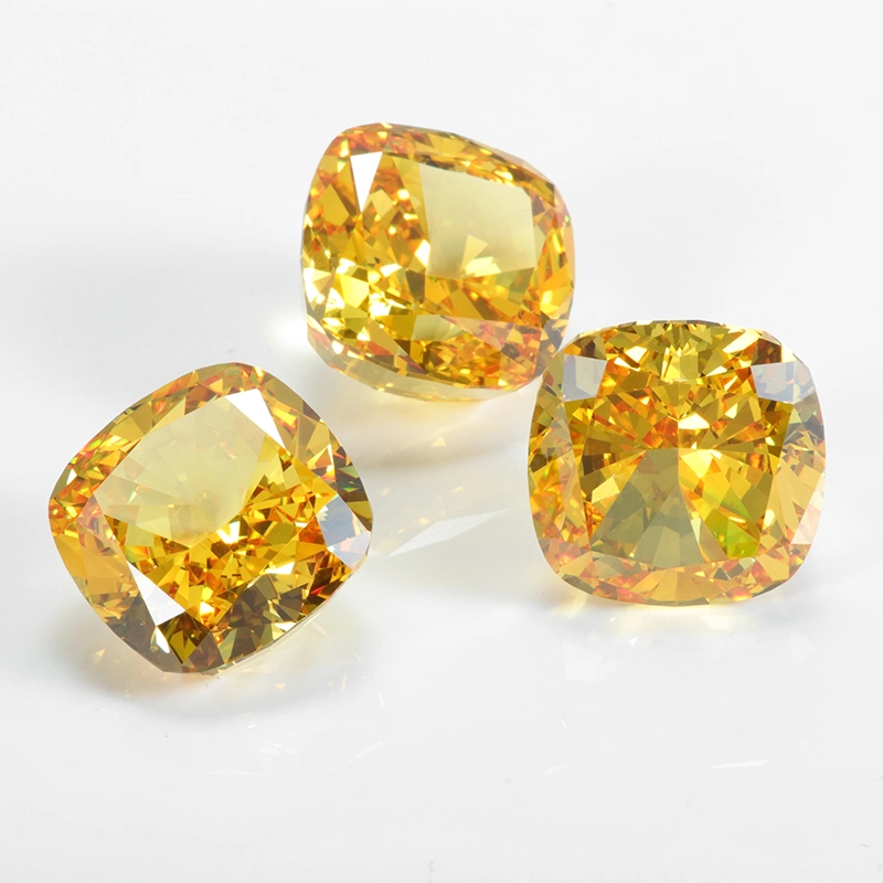 Big Size 12*12mm Yellow Cubic Zirconia with Cushion Brilliant Cut for Women Daily Ring Making